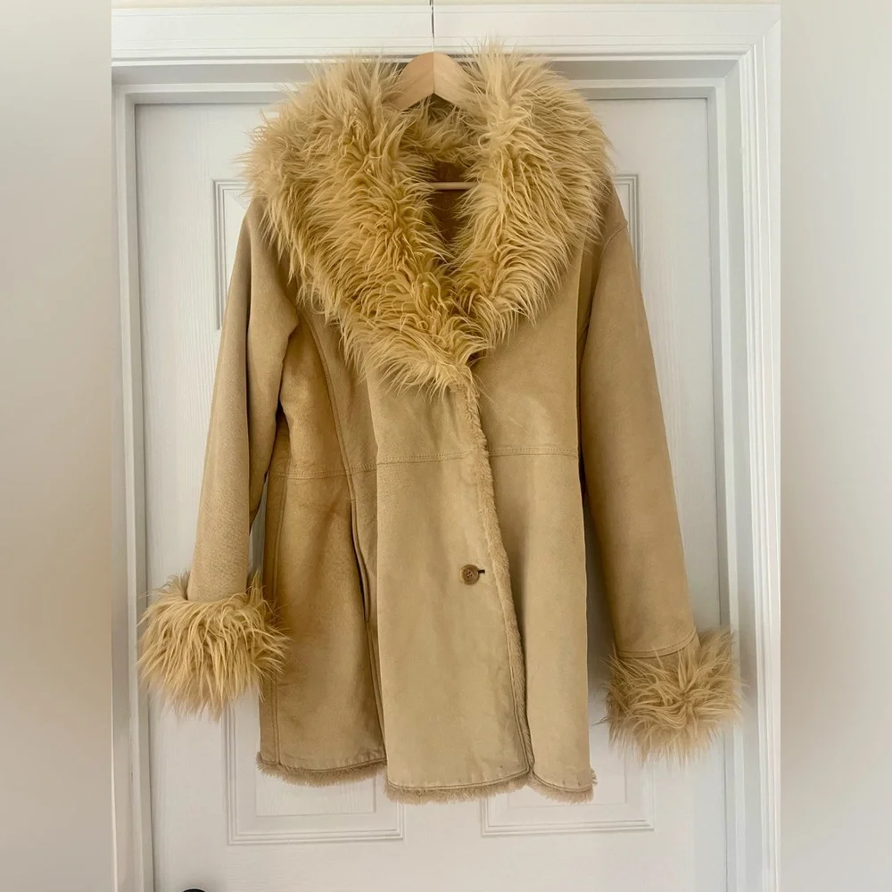 Bohemian Caramel Blonde Women’s Wilsons Leather Suede Faux Fur Coat - Picture 3 of 8